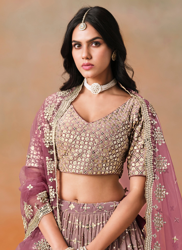 Spectacular Maroon Embroidered Georgette Traditional Lehenga Choli